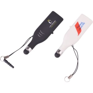 A stylus flash drive set featuring a black and a white stylus, each with a lanyard attachment.