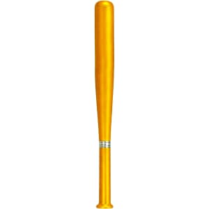 A yellow plastic pen shaped like a baseball bat, featuring a silver accent near the end.
