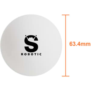 A white lacrosse ball with a logo, measuring 63.4mm in diameter, displayed against a plain background.