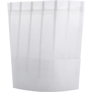 A disposable non-woven chef hat in white, featuring vertical pleats and a rounded top.