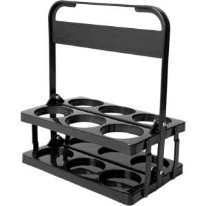 A foldable beer basket in sleek black, featuring two levels for holding drink bottles, with a handle for easy carrying.