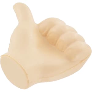 A cream-coloured thumb-shaped stress reliever with a raised thumb design, perfect for reducing stress.