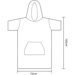 A double-sided fleece hooded towel poncho with a large hood and front pocket, featuring dimensions of 75cm by 105cm.