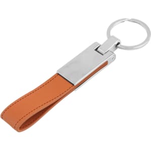 PU leather keyring in orange with a metal clasp and keyring attachment.