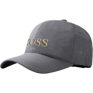 A grey cap with perforated sides and a logo on the front.