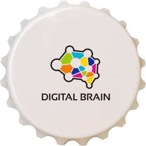 A drink bottle cap featuring a colourful logo with the text "DIGITAL BRAIN" on a white background.