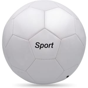 A white soccer ball featuring a hexagonal design and a branded logo.
