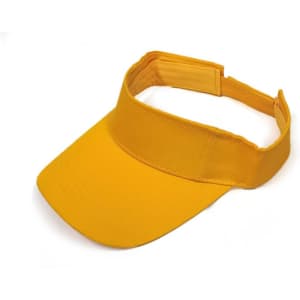 A yellow Sport Visor with an adjustable strap and a curved brim, featuring a logo on the front.