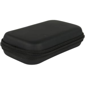 A small black zipper case with a sleek design and a smooth surface, featuring a zip closure and an inner compartment.