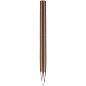 A bronze pen with a sleek design and a silver clip, featuring a logo on its surface.