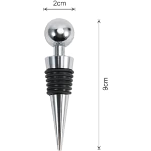 A stainless steel vacuum sealed bottle stopper with a chrome finish, featuring a black rubberised grip.