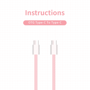 A pink OTG Type-C to Type-C charging cable with silver connectors, featuring the instructions above.