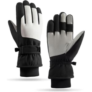 Ski gloves in black and grey, featuring a snug fit and elastic wrist cuffs for enhanced warmth and comfort.