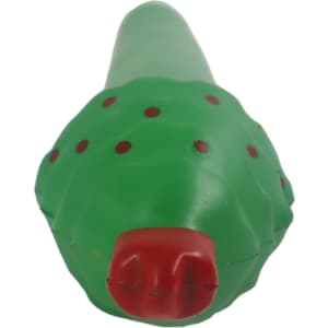 A green pen designed to resemble a tree, featuring a red tip and small polka dots. It includes a logo.