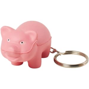 A pink pig-shaped stress item attached to a metal keyring.
