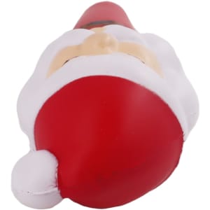 A red and white Santa Claus stress reliever shaped like a pen, featuring a smiling face and a round nose.