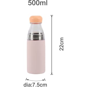 A drink bottle featuring a stainless steel vacuum design in pink and peach, with a transparent upper section and a logo.