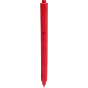 A triangular grip pen in bright red with a clip for easy attachment. Features a smooth writing tip.