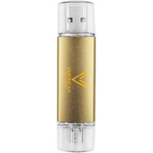 A gold and clear double-end Type C flash drive with a brand logo.