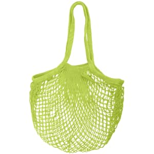 A lime green mesh grocery bag with two handles, featuring a netted design.