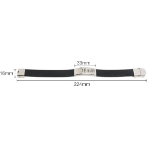 A black engraved stainless steel buckle latch bracelet, measuring 224mm in length, with silver accents.