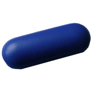 A large, blue oval tablet-shaped stress reliever with a smooth, soft surface. It features a simple design.