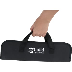 A black barbecue tools pouch with handles, featuring a logo.