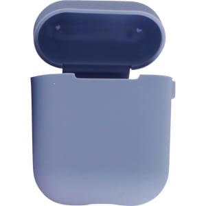 A grey silicone protection case for AirPods, featuring an open lid, with a smooth finish and modern design.
