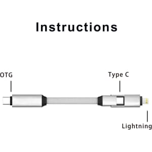 A 60W 3-in-1 aluminium charging cable featuring Type C, Lightning, and OTG connectors in silver and black.