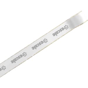 A gold-edged ribbon measuring 22mm in width, featuring a logo on a white background.