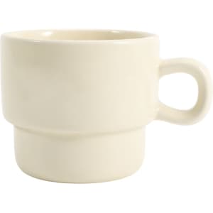 A stackable ceramic mug in a soft cream colour, featuring a rounded design and a comfortable handle.