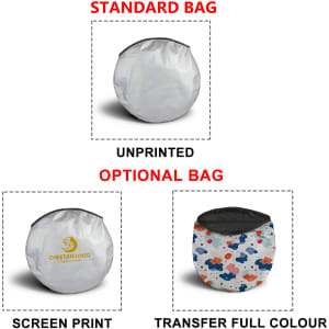 A light-blocking car sun shade in a round shape, featuring a white fabric with optional printed designs and a logo.