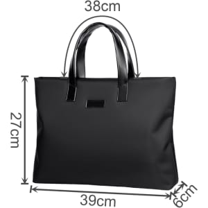 A black nylon briefcase with two handles, measuring 39cm x 27cm x 6cm. It features a subtle logo.
