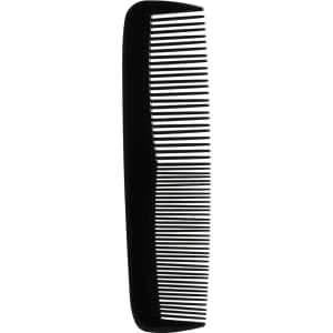 A black, custom blended-tooth comb with fine and wide teeth, featuring a sleek design.