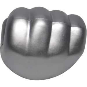A silver clenched fist-shaped stress reliever in a smooth finish, suitable for stress relief and fun.