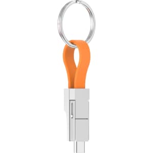 A magnetic charging cable in orange with a keyring attachment. The connector has a sleek silver finish.