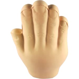 A palm-shaped stress reliever in a soft, skin-tone colour featuring detailed fingers and knuckles.
