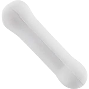 A white bone-shaped stress reliever with curved ends, featuring a smooth texture and a simple design.