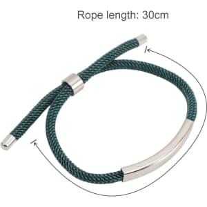 A green metal woven bracelet with a sleek silver accent, featuring a 30cm adjustable rope length.