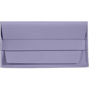 A purple PU leather glasses pouch featuring a sleek design and a logo.