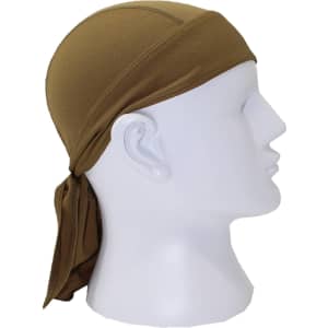 A brown cycling bandana hat displayed on a white mannequin head, featuring a breathable fabric and a back tie.