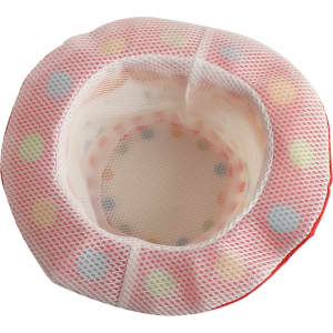 A custom digital printed top hat featuring a red exterior with a polka dot patterned lining.