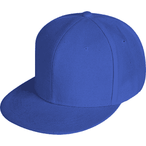 A blue 6 Panel Trucker Cap featuring a structured front, flat brim, and an adjustable back.