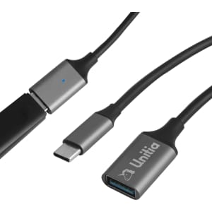 A grey USB 3.0 to USB C OTG adapter with a black connector and a logo on the side.
