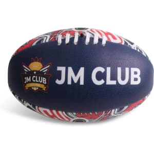 A navy and red AFL ball featuring decorative patterns and a logo. Suitable for leisure and outdoor sports.