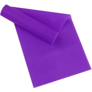 A purple latex-free TPE resistance band laid out flat, featuring a smooth texture and flexible design.