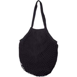 A black mesh grocery bag with a spacious inner compartment and two sturdy handles for easy carrying.