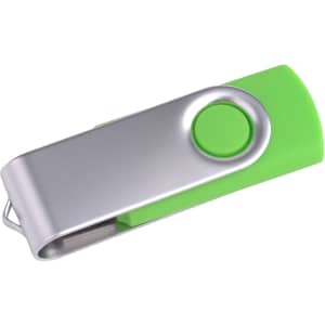 A green and silver Belton swivel flash drive with a metal clip for easy access and portability.