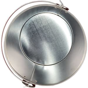 A metal ice bucket with a shiny finish and a handle. It has a simple, clean design.