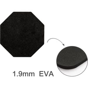 An octagonal black coaster made of 1.9mm EVA material, featuring a smooth surface and rounded edges.